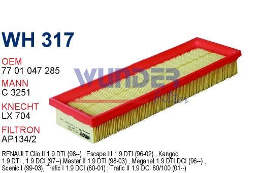 Wunder WH317 Traffic II 1.9 DCI 7701047285 Hava Filtresi