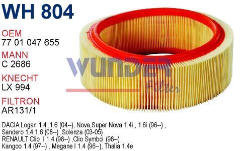 Wunder WH804 | Renaut Clio II 1.4 Hava Filtresi | Clio Symbol | Kangoo 1.4 | Megane I 1.4